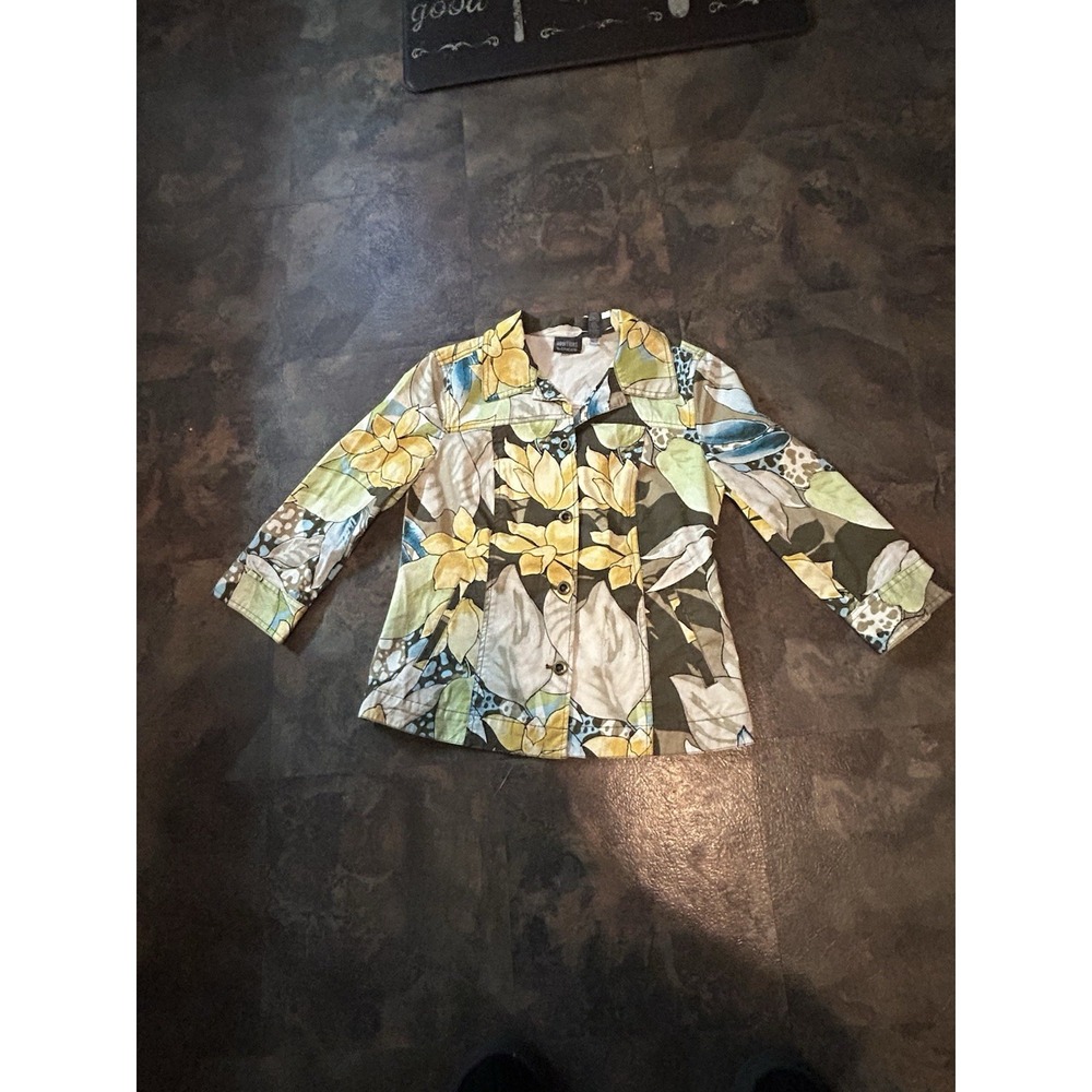 Additions by Chicos Womens Multicolored Floral Print Button Jacket Size 0
